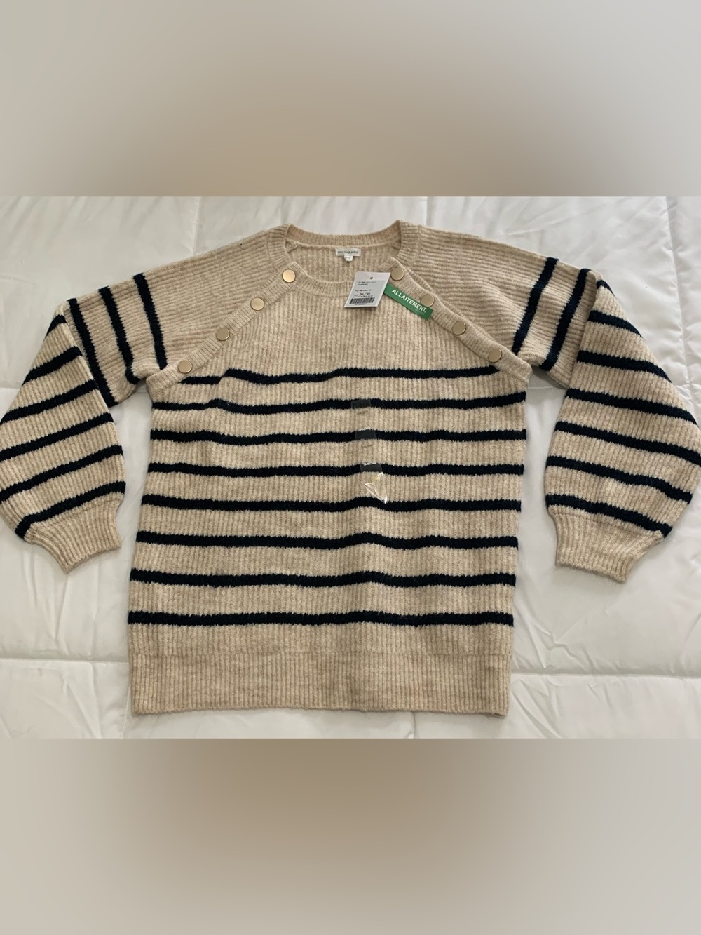 New Vertbaudet striped maternity/nursing sweater with shoulder buttons Size 34